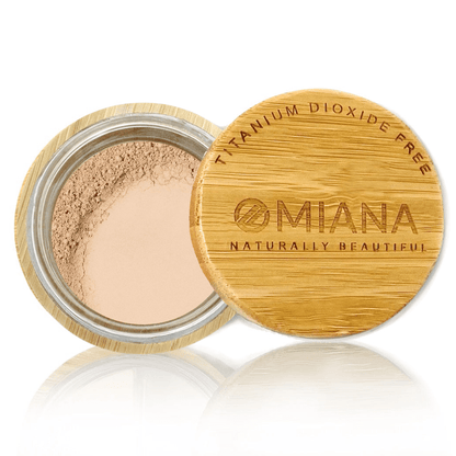 Omiana Whimsical Loose Powder Mineral Foundation - Without Mica, Titanium Dioxide, & More! - swatch on white background