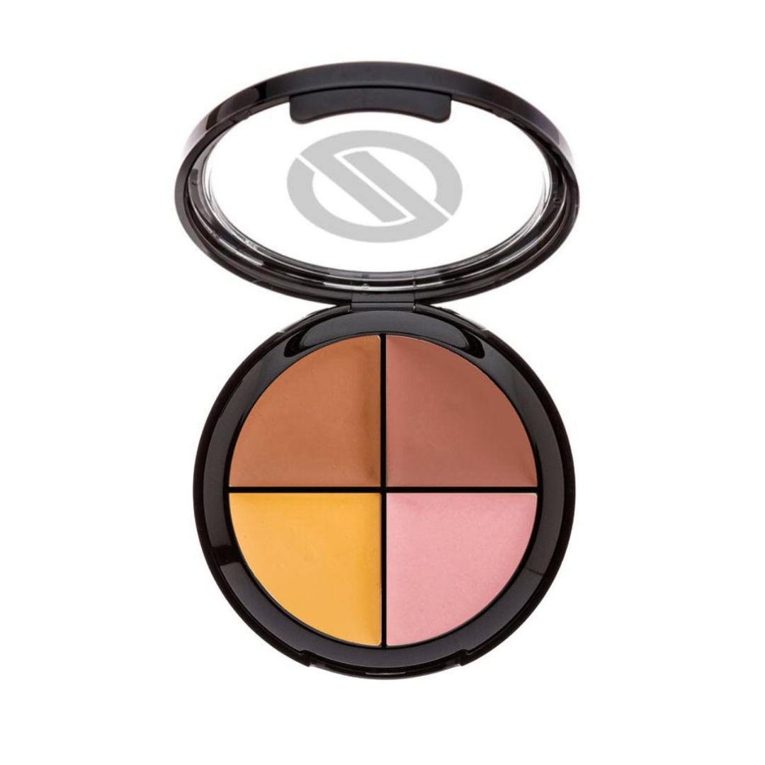 Makeup compact with four color swatches on a white background Concealer Wheel - Mica-Free, Boron Nitride-Free & Talc-Free : Omiana