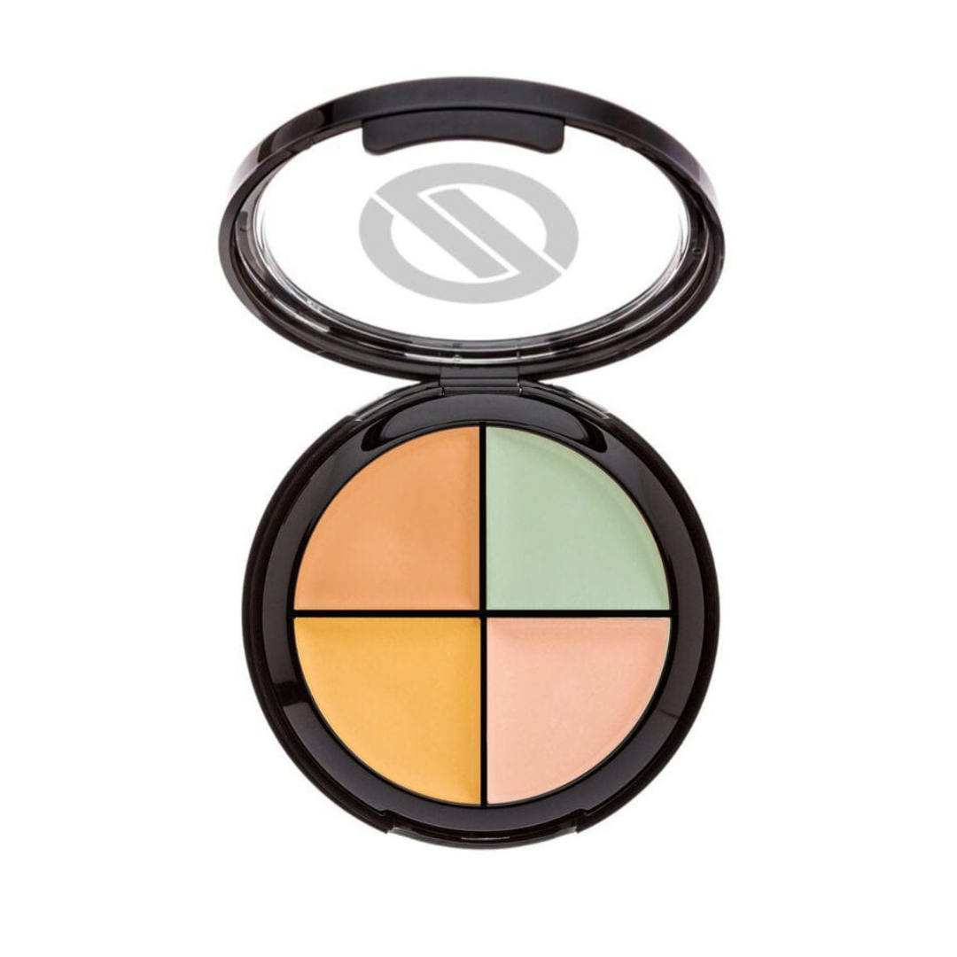 Makeup compact with four color swatches on a white background Concealer Wheel - Mica-Free, Boron Nitride-Free & Talc-Free : Omiana